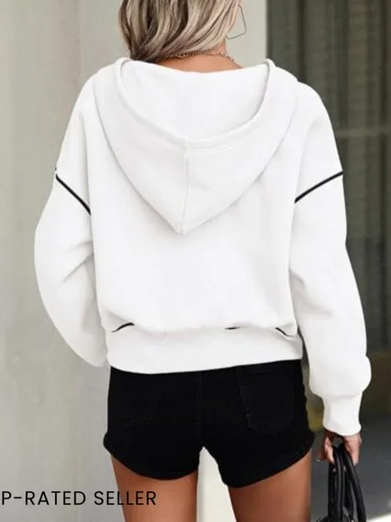 Half Zip Cropped Hoodie Pullover Fleece Lined Y2K Chic Oversized Winter Fashion - Picture 2 of 7